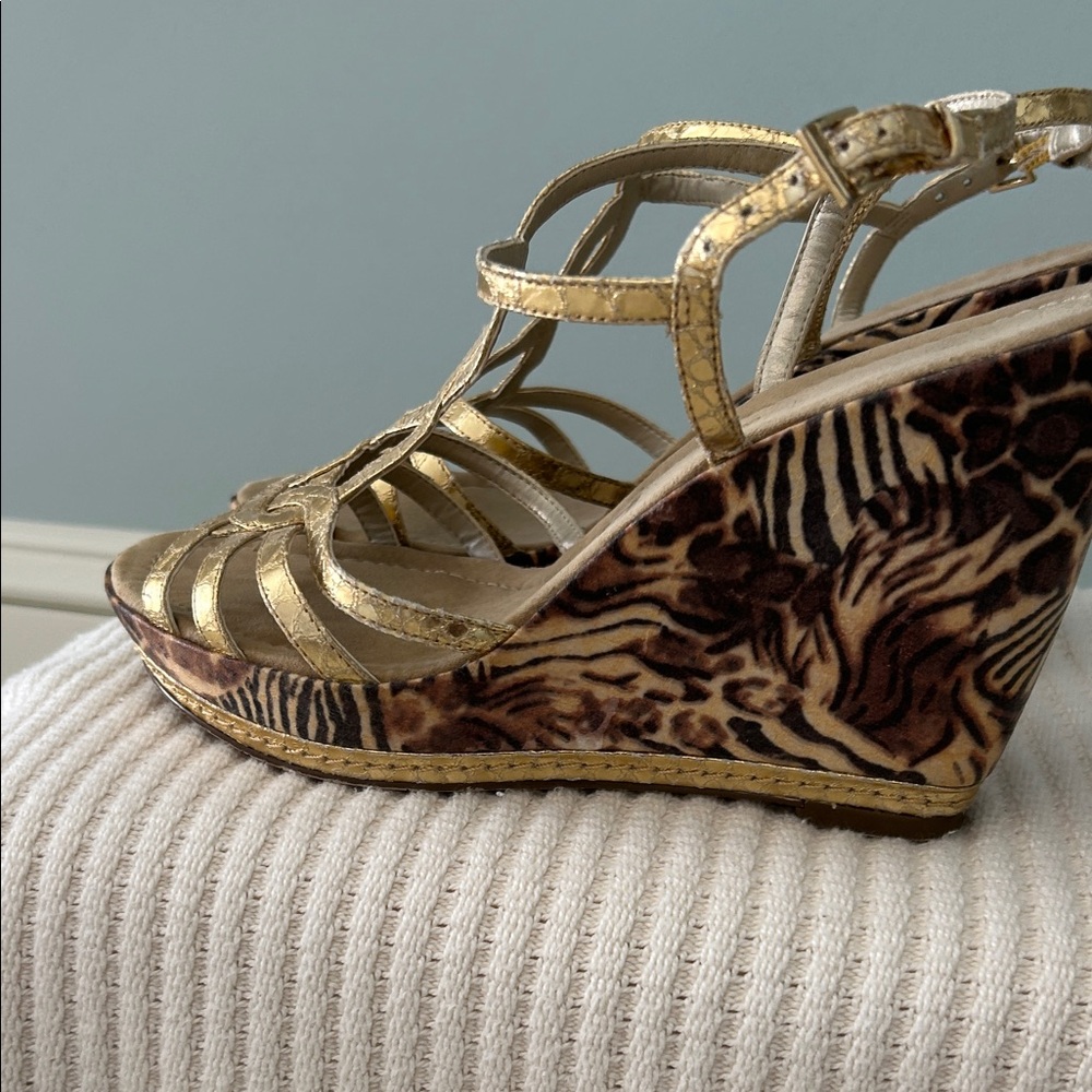 Unisa Gold Animal Print Wedges